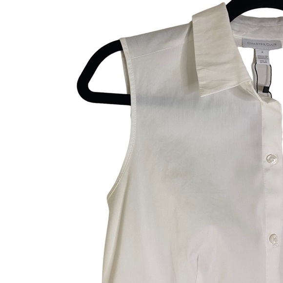 Charter Club Women's Sleeveless White Button-Up Blouse Size 4 Casual HSH - Picture 3 of 9